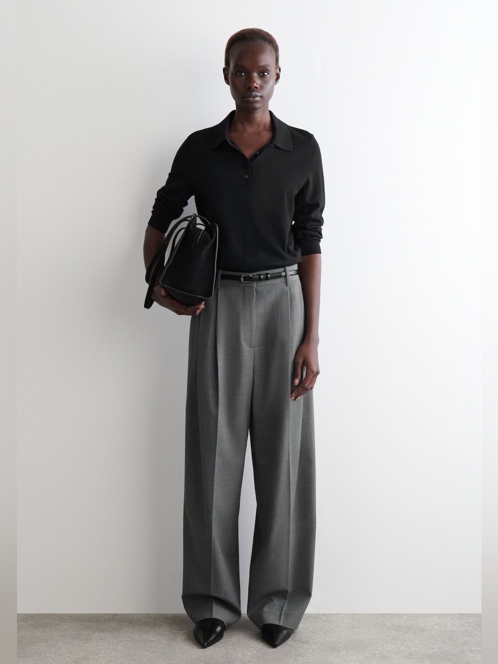 COS Womens Relaxed Twill Wide Leg Trouser Pants Size 12 Gray Wool Blend Pleated